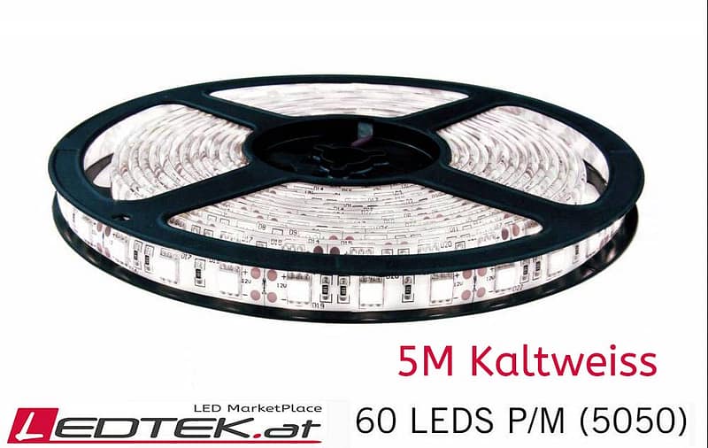 LED Streife Strip Kaltweiss 5m DC 12V IP65 Wasserfest