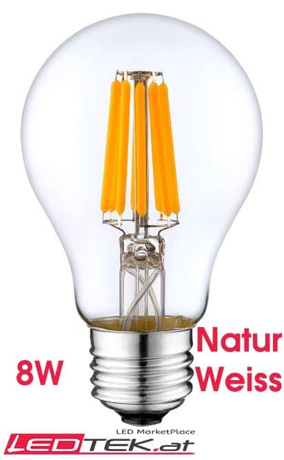 8W E27-LED-Lampe-Filament Birne Naturweiss