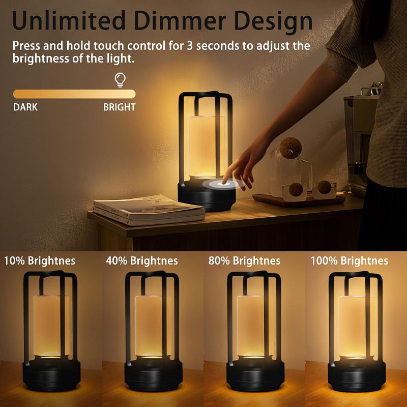 💡 Retro Tischlampe Metall | USB-C Akku | Touch Dimmer | Für Bar/Schlafzimmer | Outdoor Dekor – Bild 2