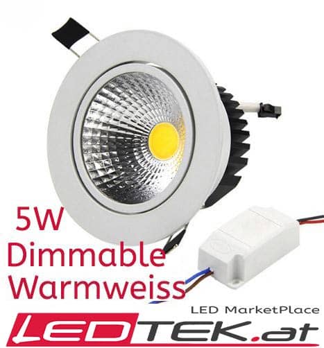 5W LED Einbauleuchte Dimmbar Warmweiss Aluminium