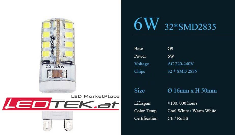 G9 6W LED Lampe Warmweiss